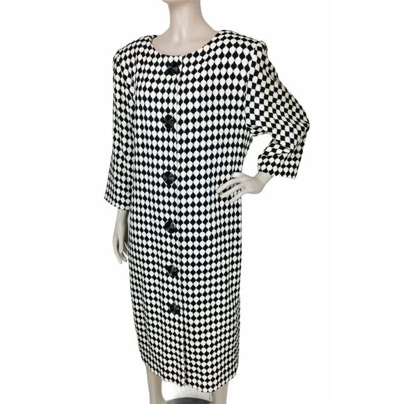 Vintage 80s Jackie Bernard MOD Monochrome Dress Coat Women's Size M/L - Picture 5 of 9
